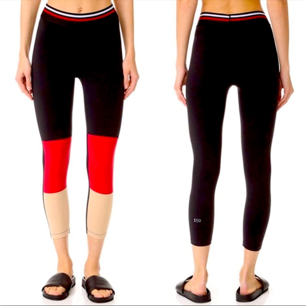 Splits 59 Leggings Colorblock Cropped 7/8 Black Red Tan Small